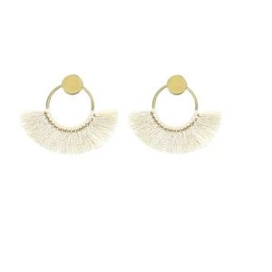 Panacea Gold Tone Fringed Hoop Earrings Ivory
